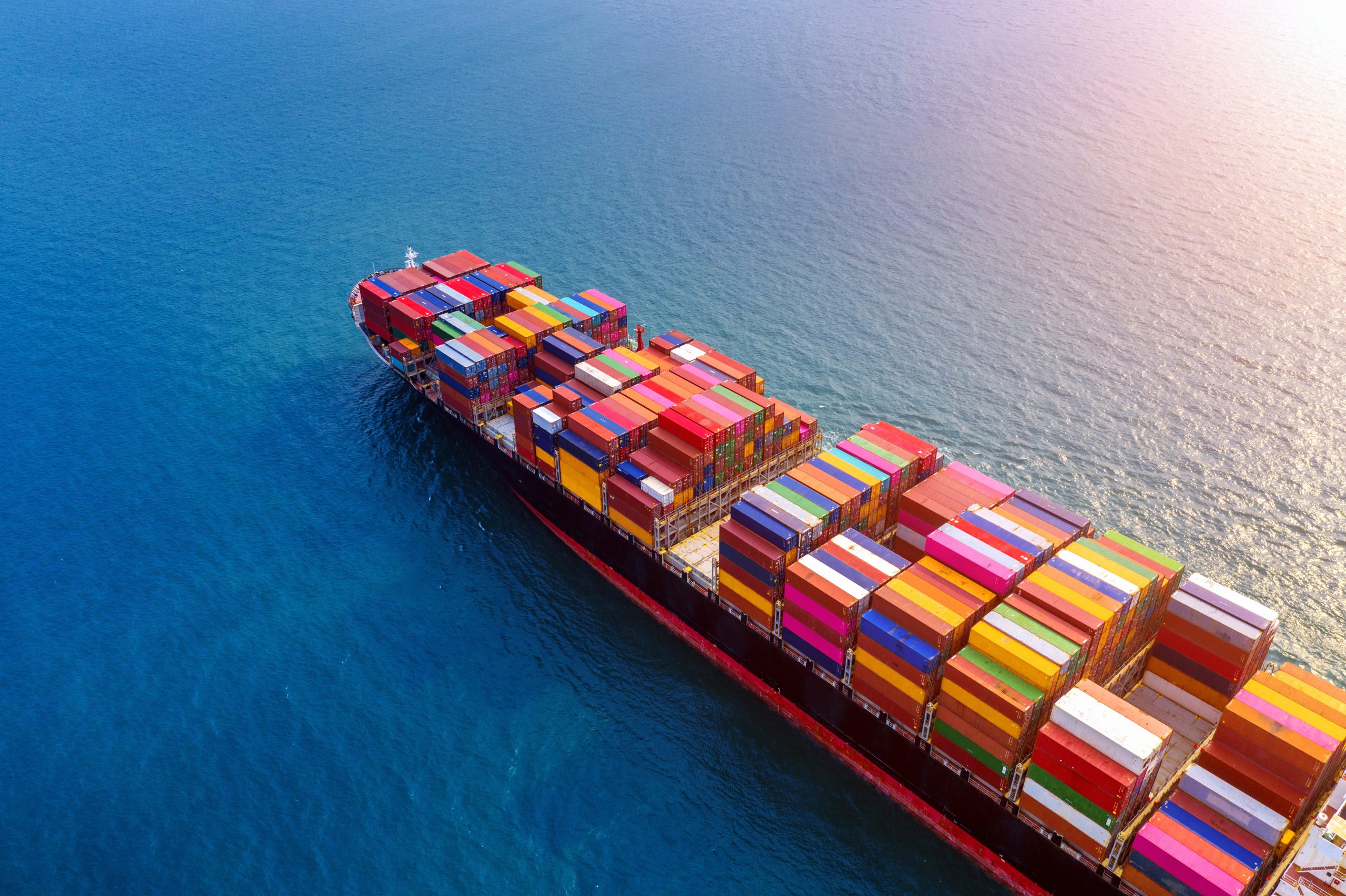 Aerial view of container cargo ship in sea